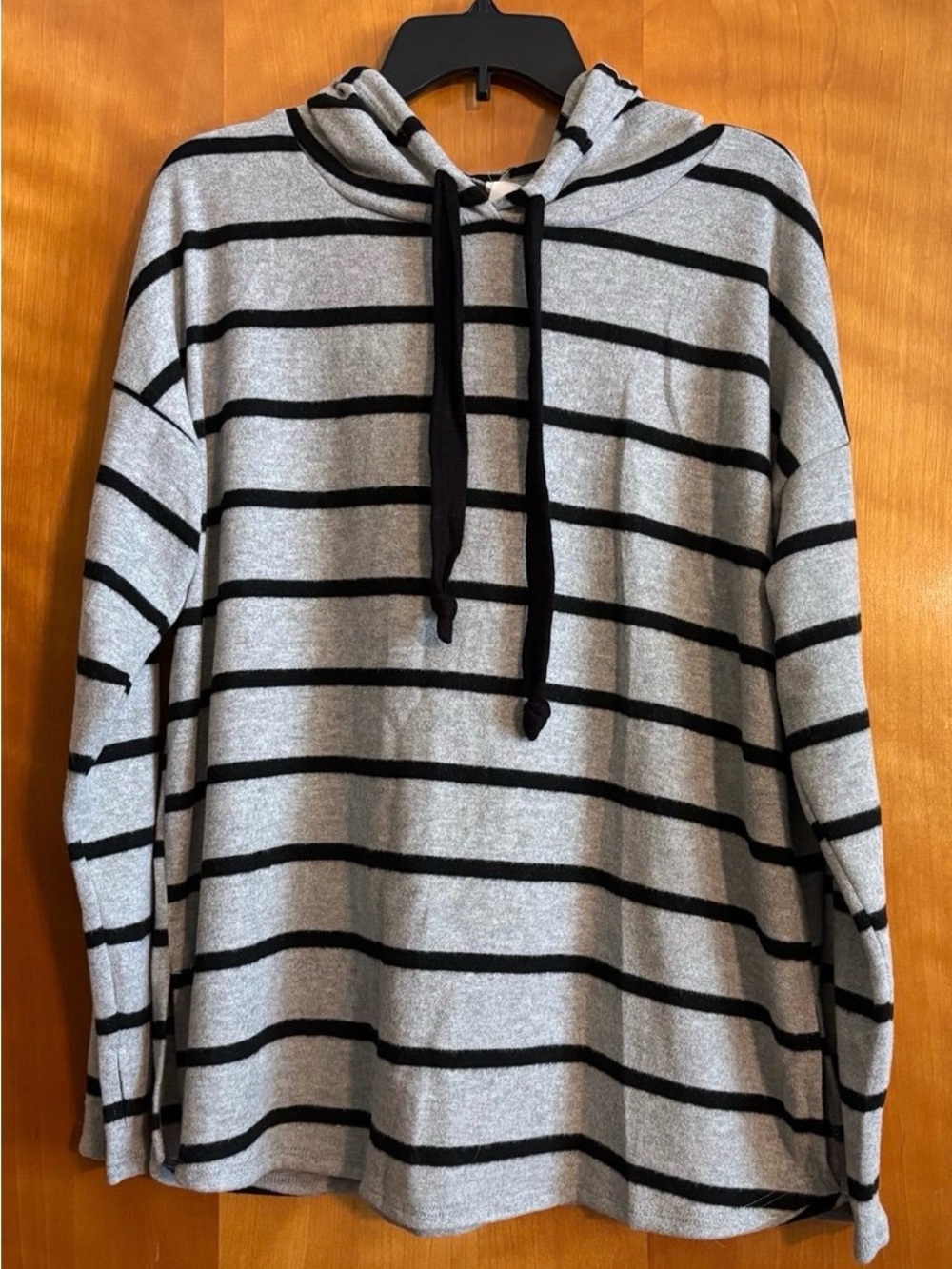 Honeyme Gray and Black Striped Crewneck Hoodie Sweater